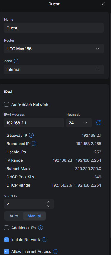 Opcja Isolate Network w UniFi Network