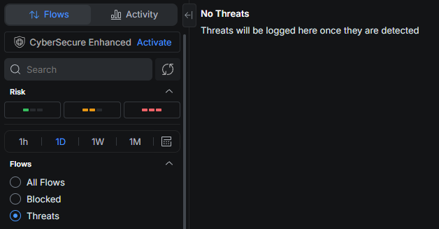 Widok Threats w CyberSecure UniFi