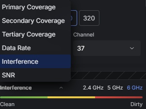Wybór trybu analizy Wi-Fi, w tym Interference i SNR
