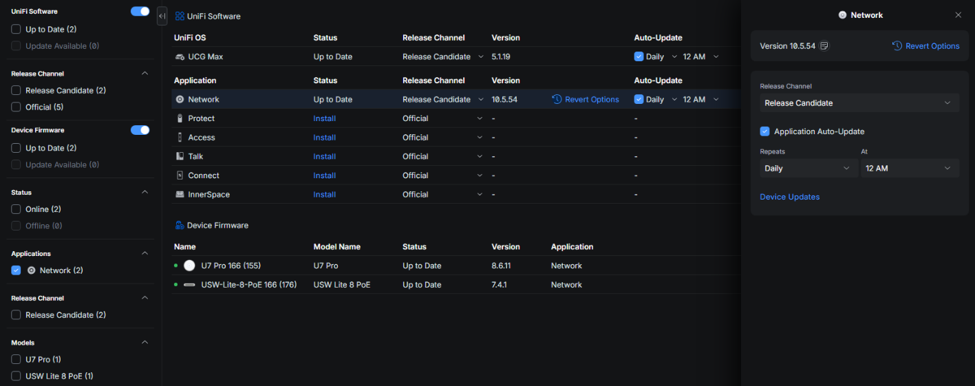 UniFi Network 10.5.54 zainstalowany w kanale Release Candidate