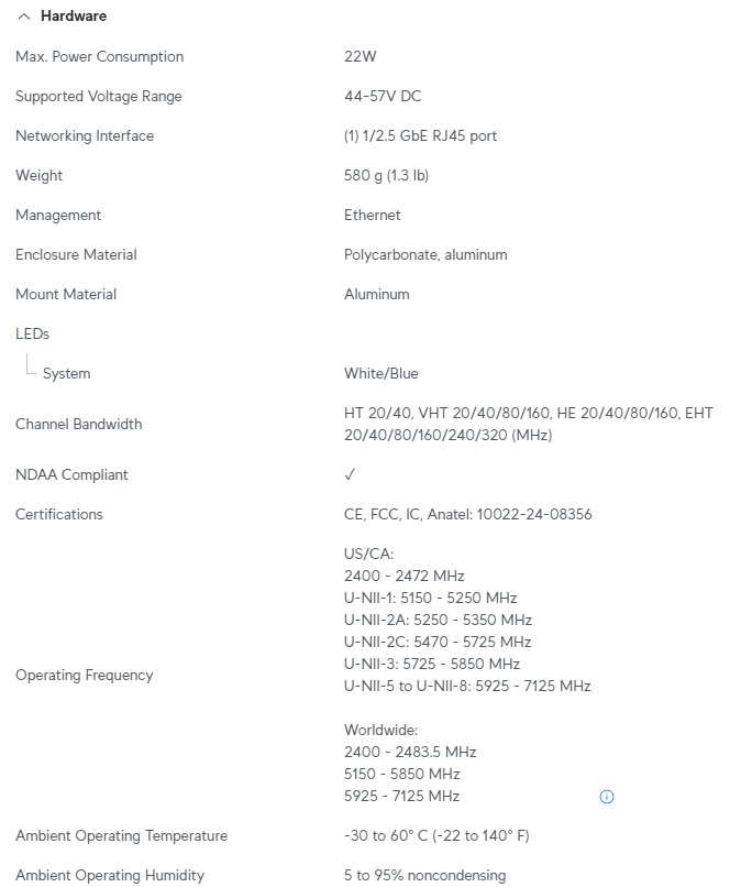 Parametry sprzętowe U7 Pro Wall w TechSpecs