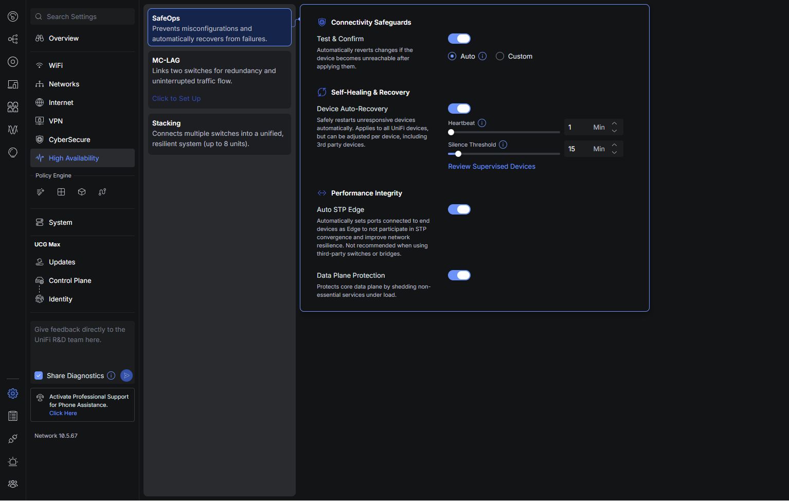 Sekcja High Availability na UCG Max bez opcji Gateway Shadow Mode
